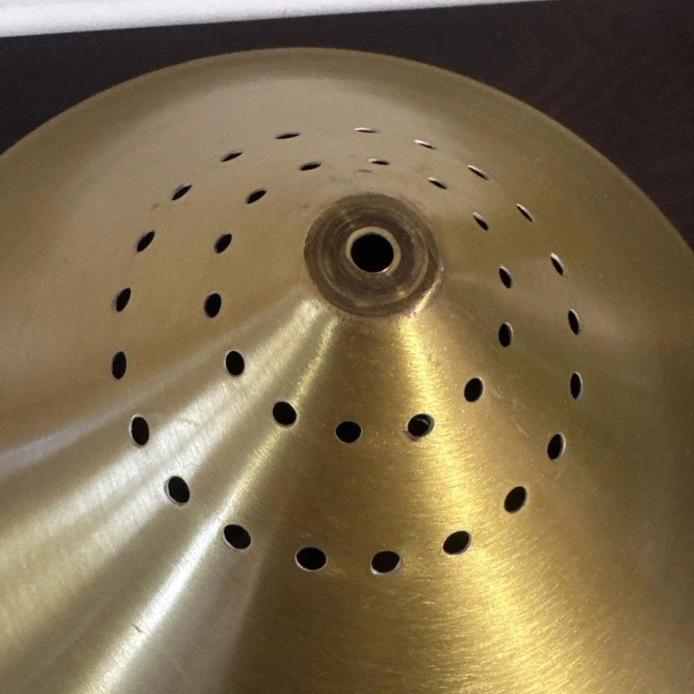 1950s Mid Century Modern Brass Perforated Lamp Light Fixture Shade Gold Circle